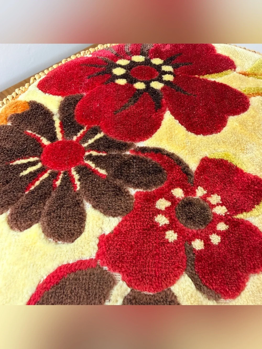 Vintage 1970s Woven Sewing Basket Box Made in Japan Velvet Floral Lid Retro